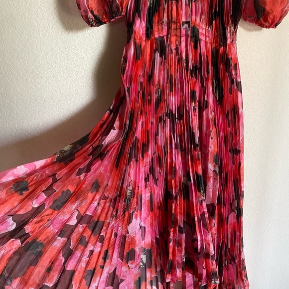 Bibhu Mohapatra Collective Pleated Floral Chiffon Hi-lo Hem Elegant Dress 2 - Picture 4 of 16